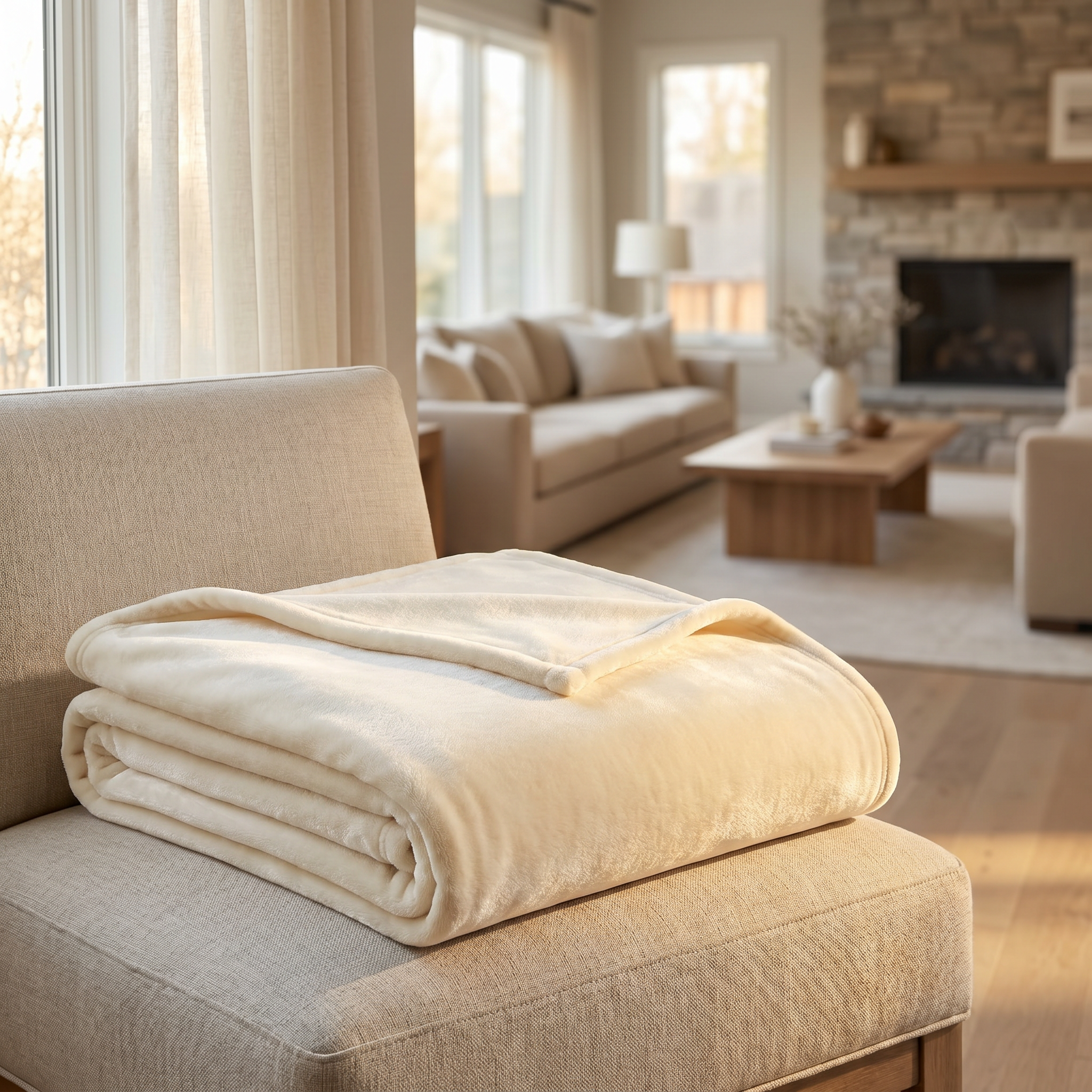 Cloudspun Fleece throw blanket, Cream