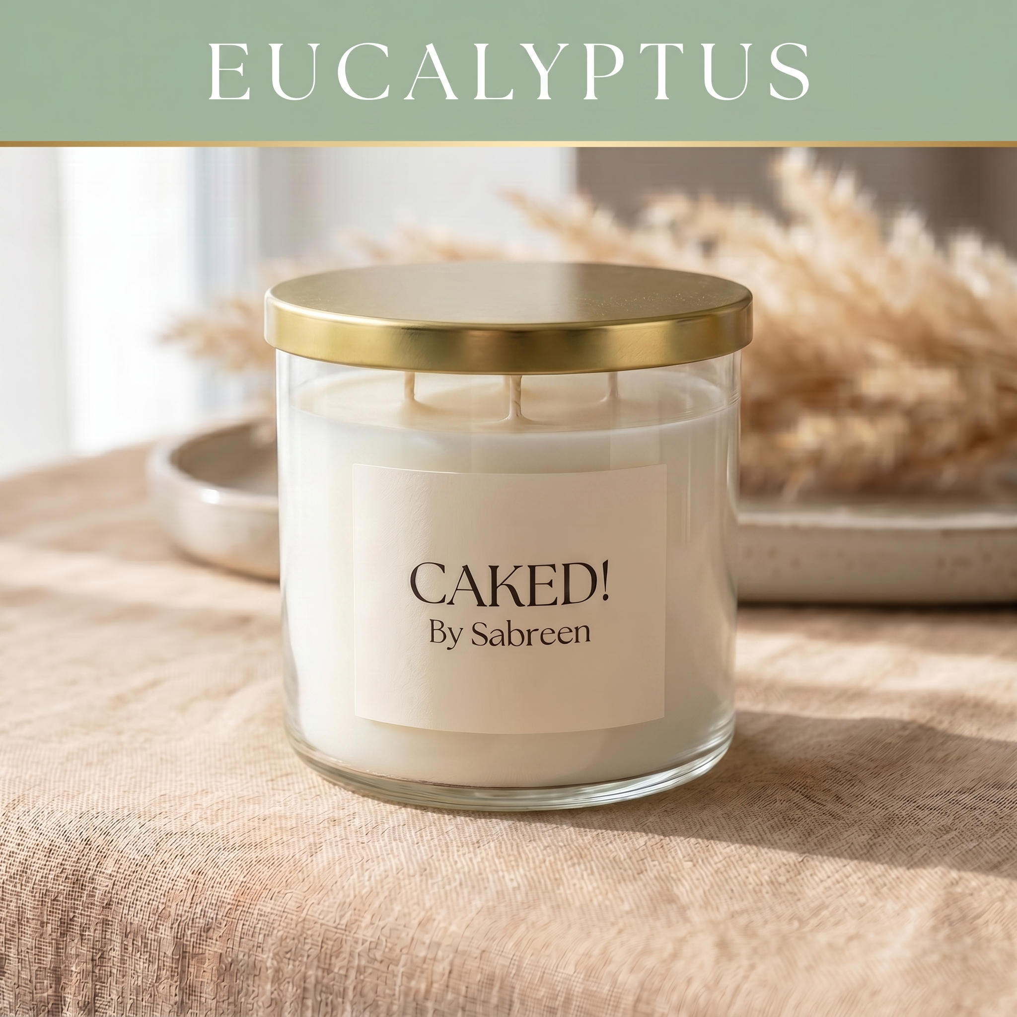 Hand-Poured Soy Candle, Eucalyptus 16oz 3-Wick