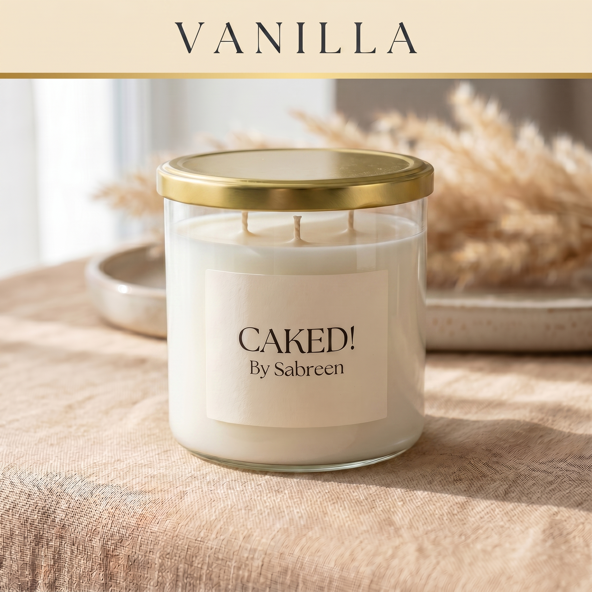 Hand-Poured Soy Candle, Vanilla 16oz 3-Wick