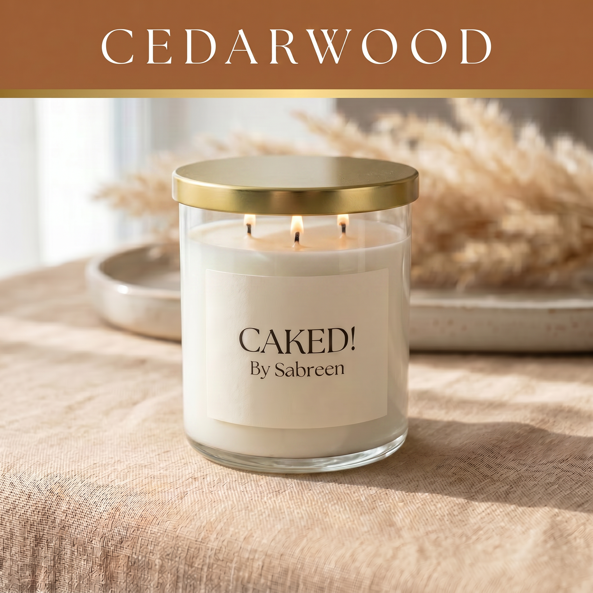Hand-Poured Soy Candle, Cedarwood 16oz 3-Wick